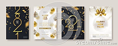 Set of greeting card with golden 2021 New Year logo. New year glitter gold sign, Vector illustration. Vector Illustration